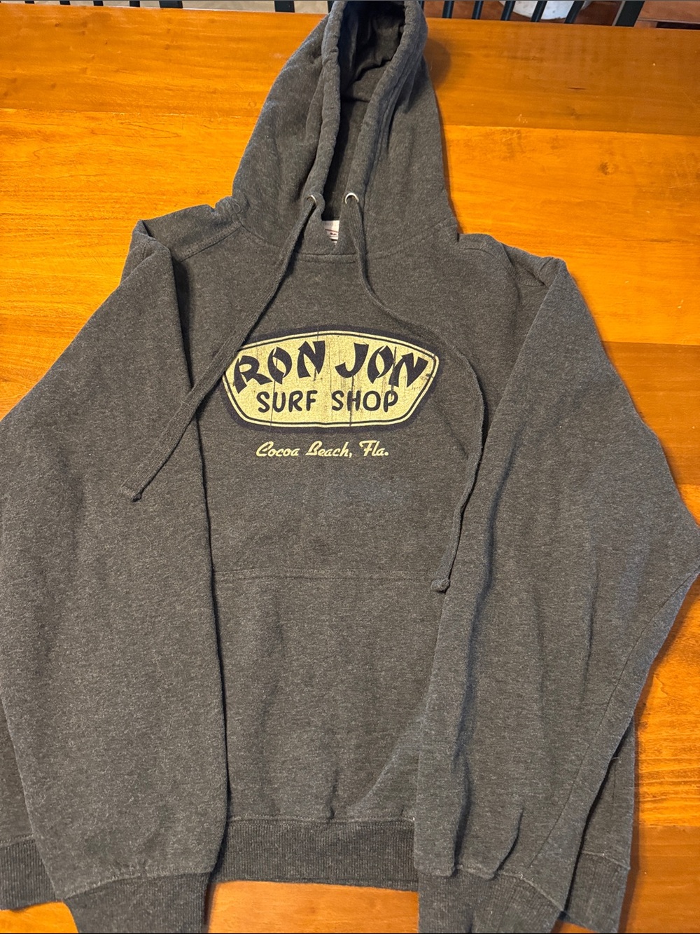 Ron Jon Gray Hooded Sweatshirt with Yellow Surf Logo